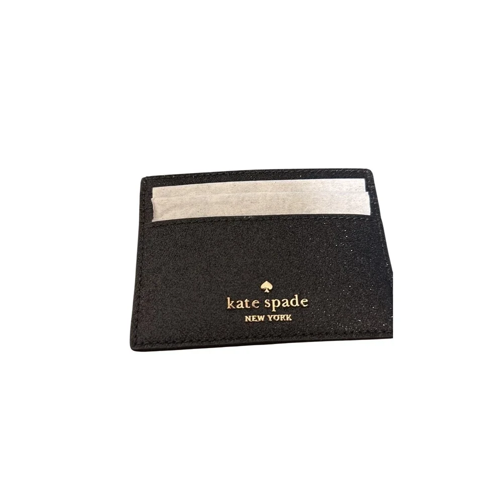 Kate Spade New York Black Glitter Slim Card Holder Wallet New In Box